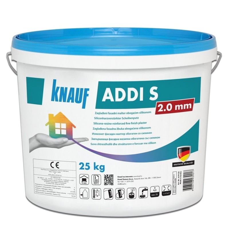 Enriched with silicone silicate, KNAUF ADDI S facade plaster, applied and dragged, 25 kg